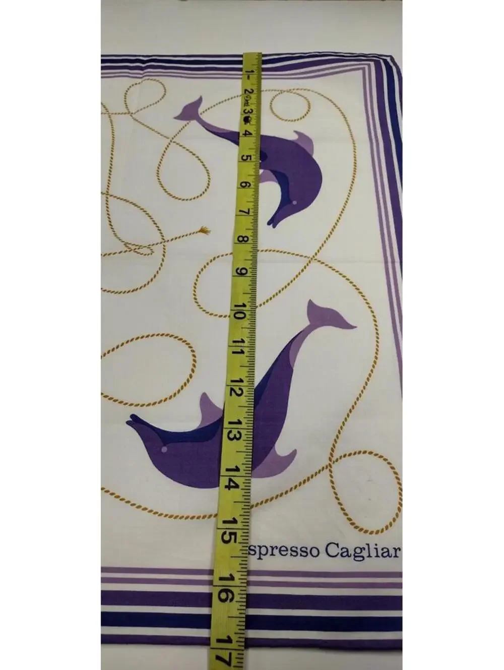 Vintage Espresso Cagliari Purple Dolphin Handkerchief Cotton Fine Design 16 x 17